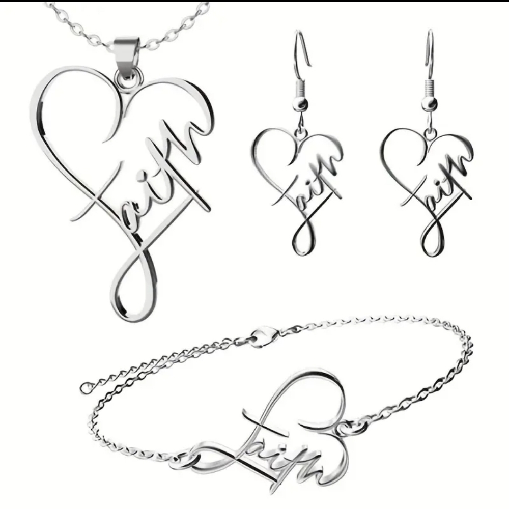 FAITH NECKLACE EARRINGS AND BRACELET SET